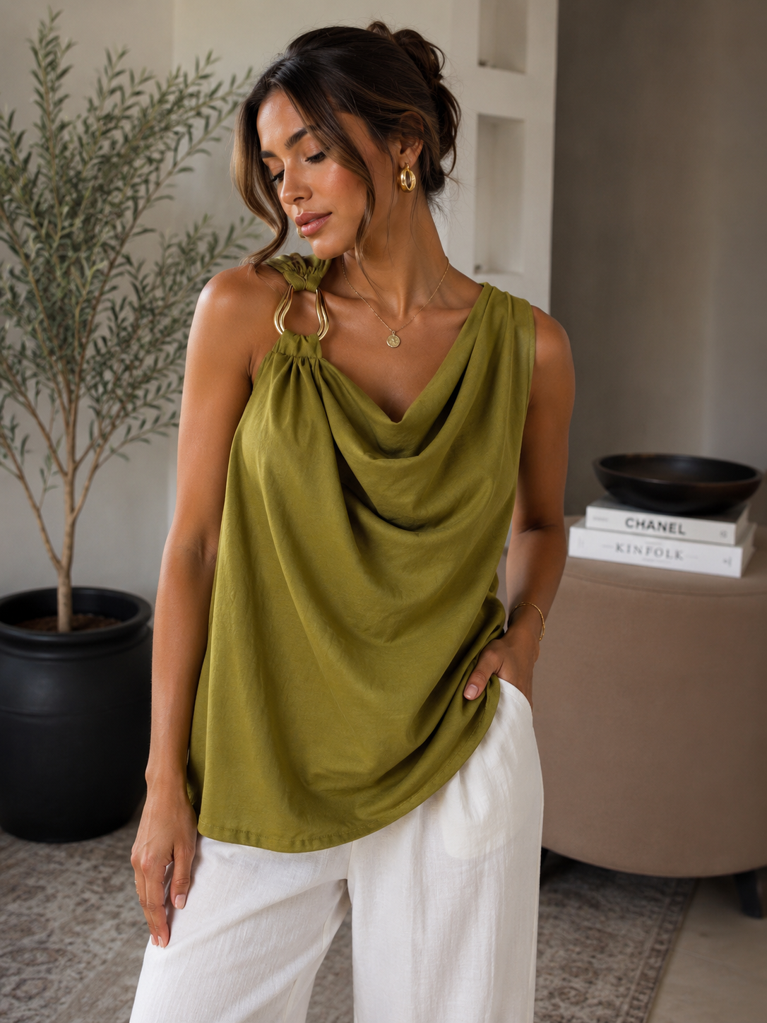 Olive Milano Draped Ring Top