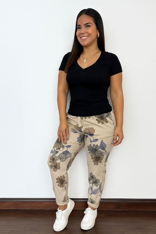 Blue Floral Detailing Italian Collections Pants