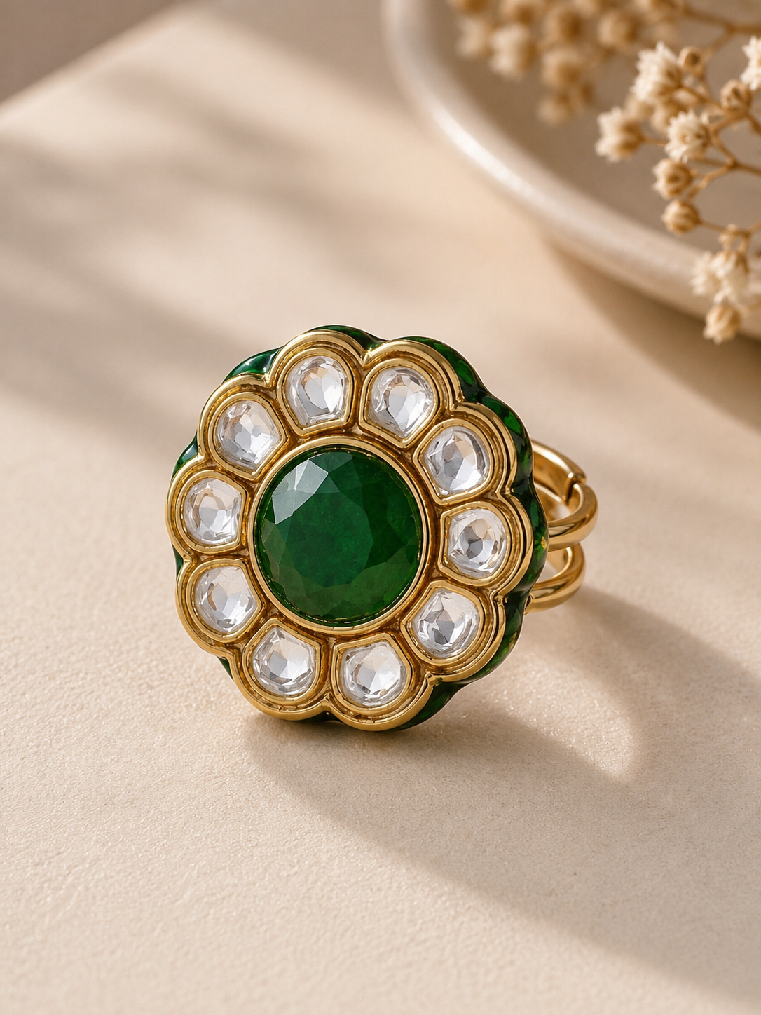 Emerald Blossom Kundan Ring