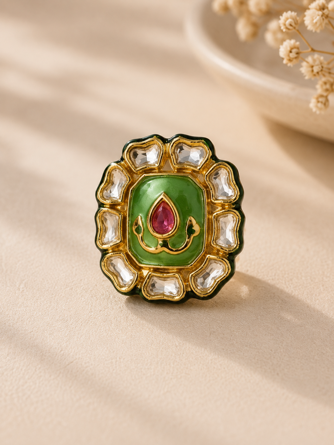 Aarika Green Kundan Ring