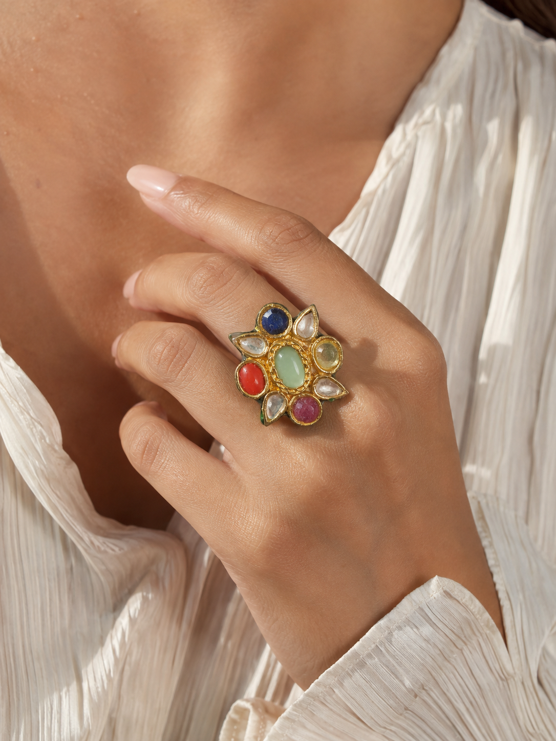 Multicolor Kundan Statement Ring