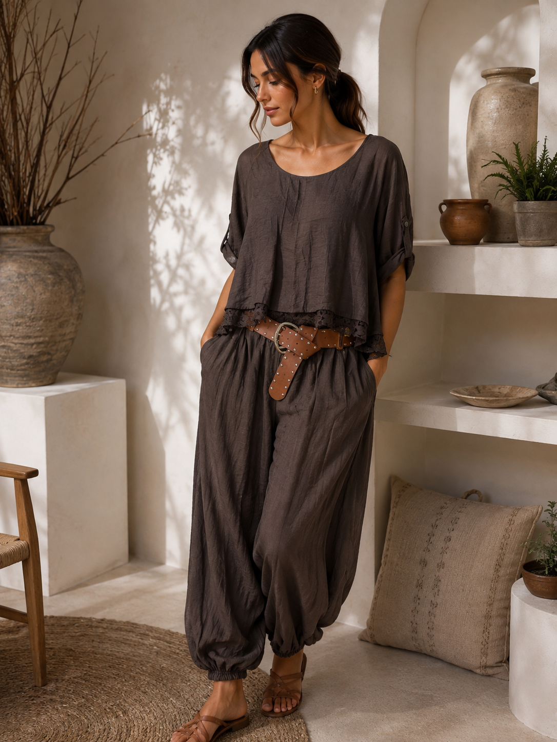 Brown Italian Boho Lace Set