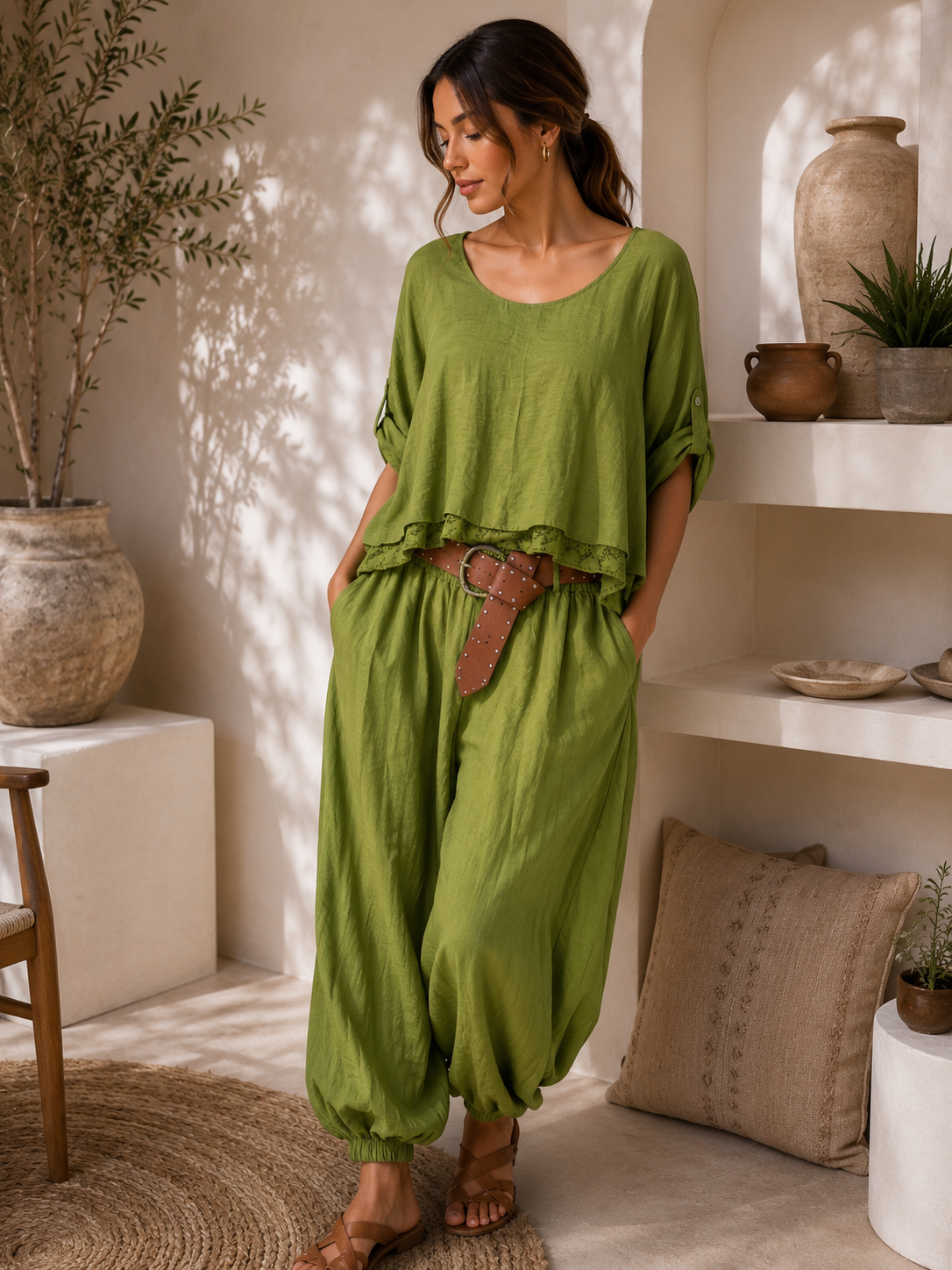 Green Italian Boho Lace Set
