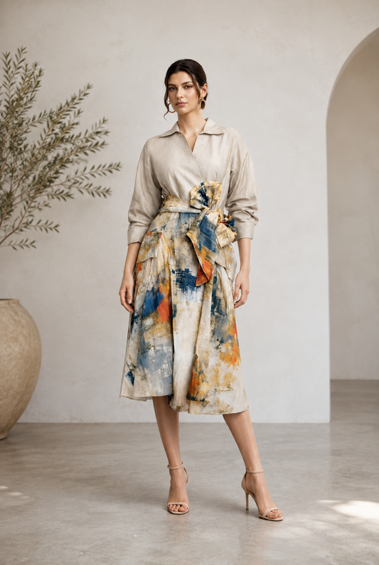 Oatmeal Muse Tie-Waist Skirt Set