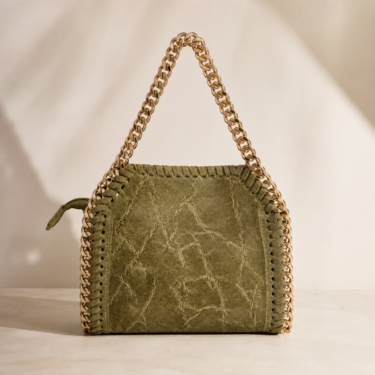 Italian Luxe Chain  Leather Bag – Olive