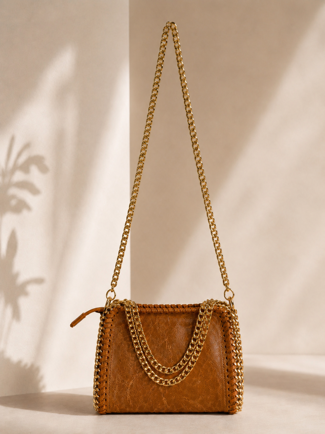 Italian Luxe Chain Crossbody Bag – Camel