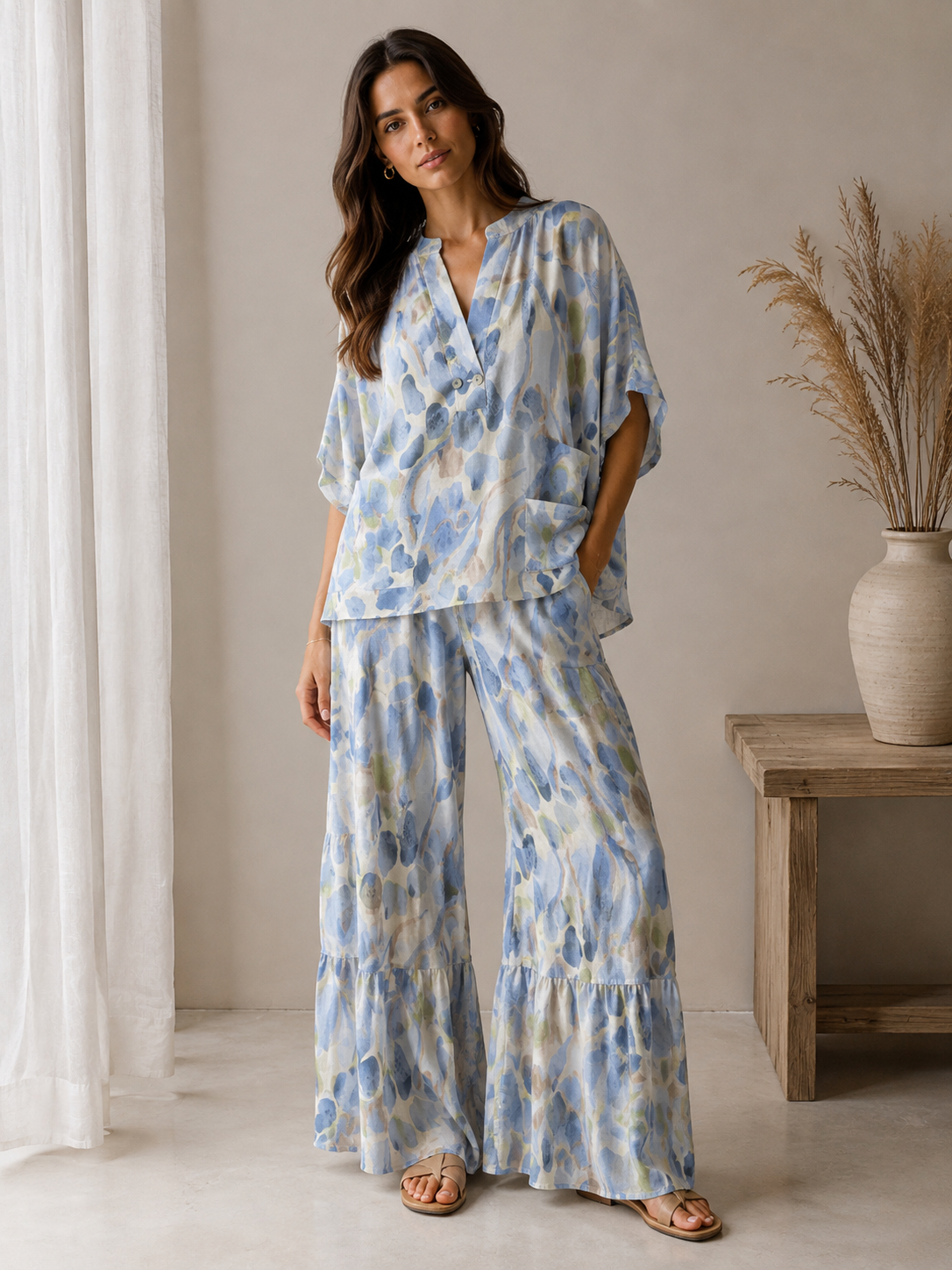 Blue Serenity Watercolor Linen Set