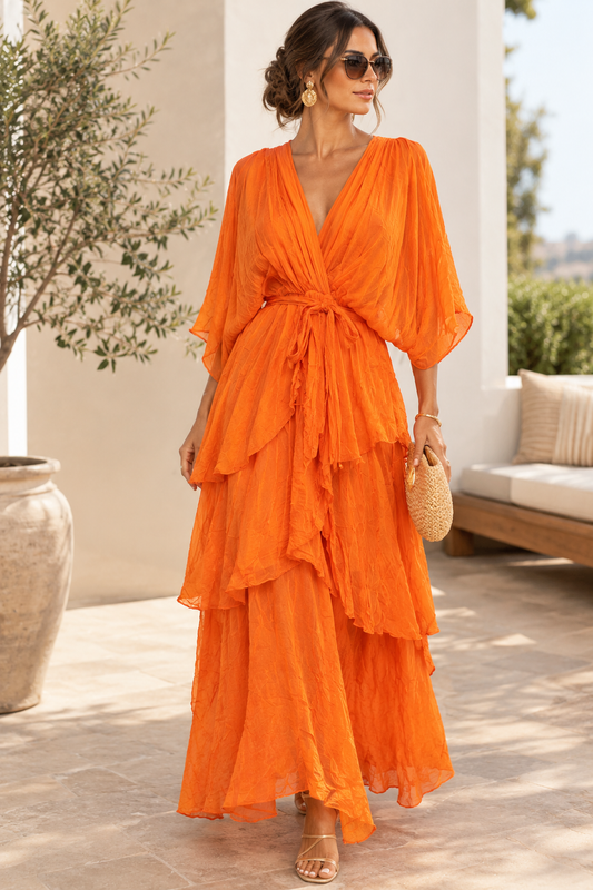 Orange Serena Pearl-Finish Maxi Dress