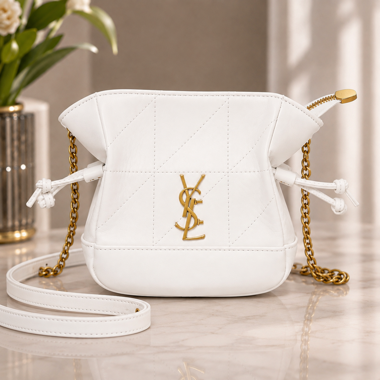 White Luxe Quilted Mini Crossbody Bag YSL