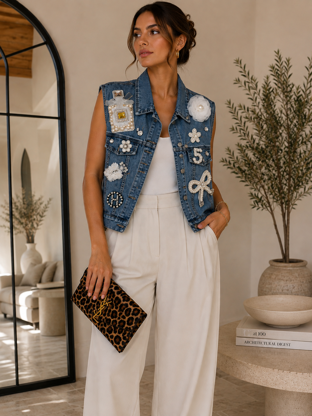 Chanel-Inspired Embellished Denim Vest