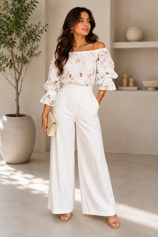 Riviera Linen-Blend Wide-Leg Pants – White