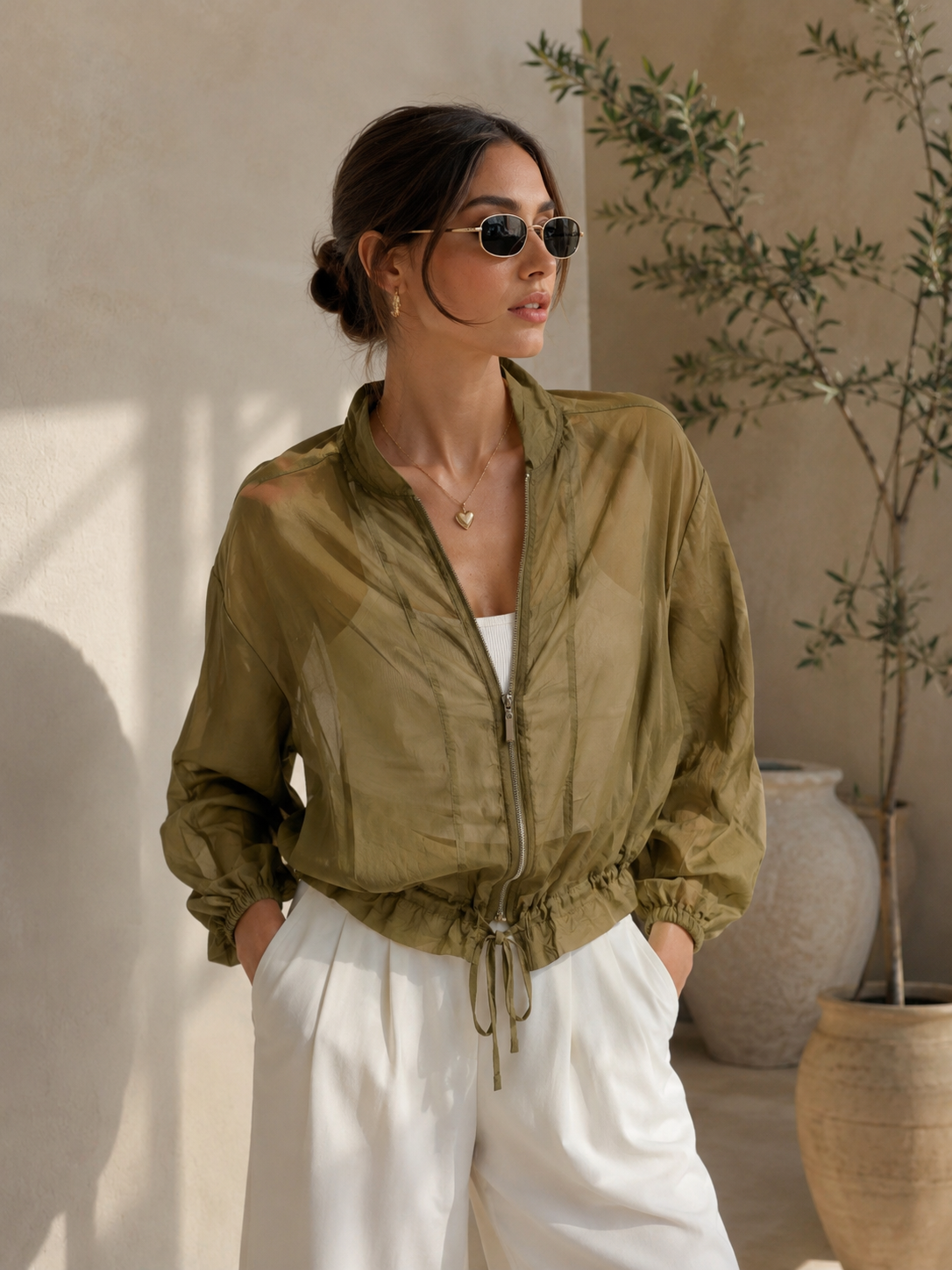Sheer Luxe Drawstring Jacket Green