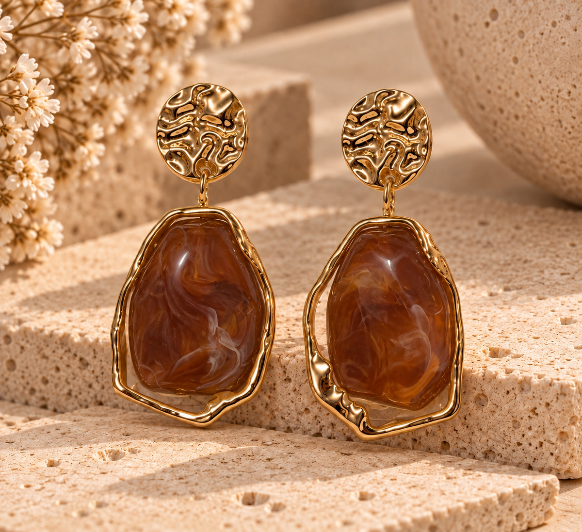 Camel Sculpted Drop Earrings