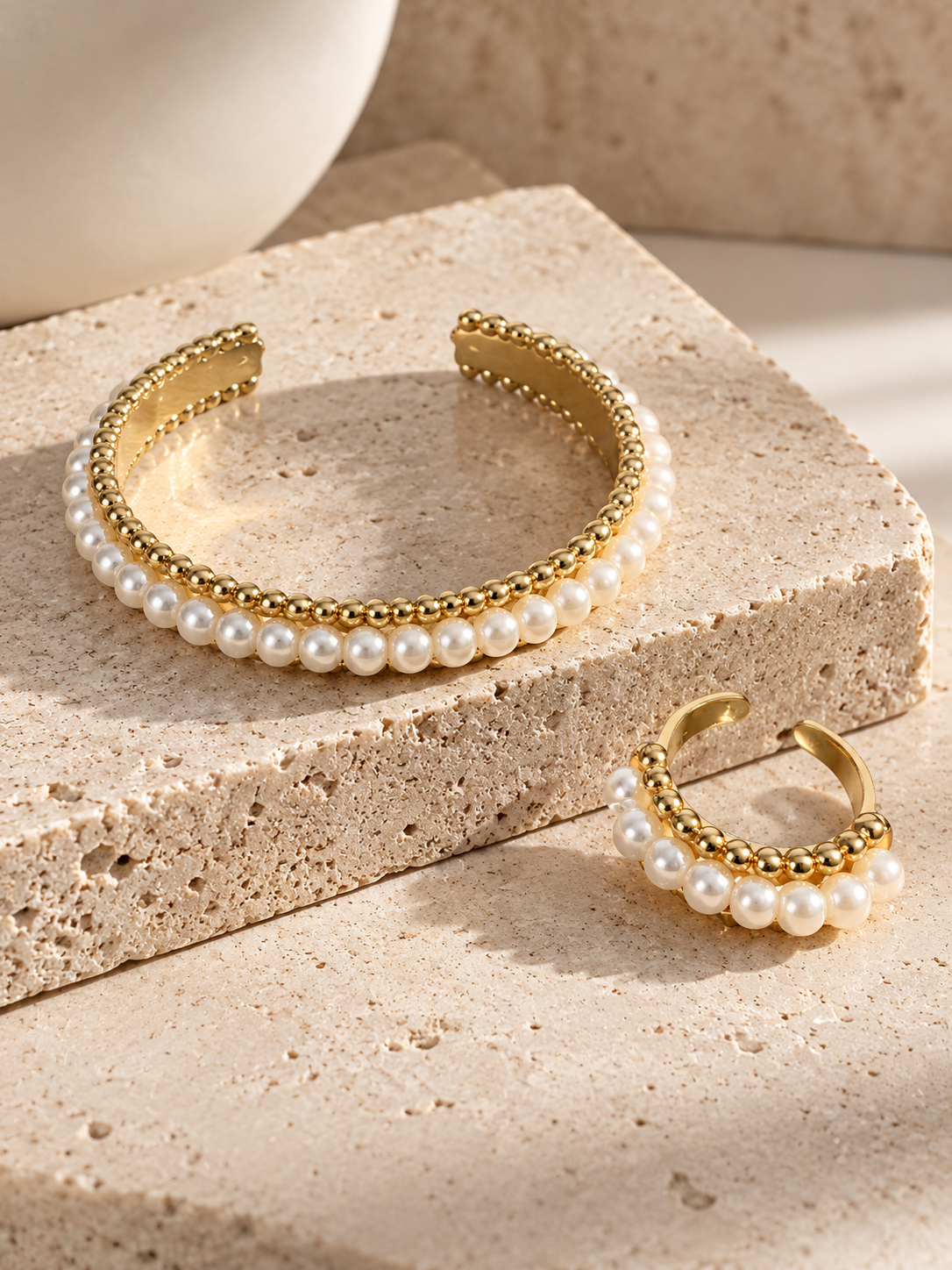 Turkish Pearl Cuff & Ring Set