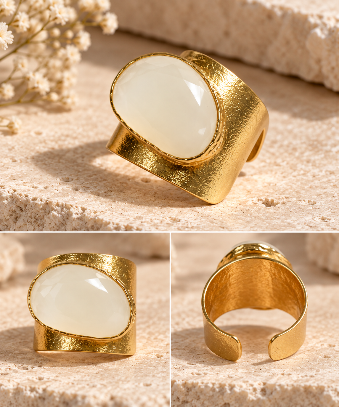 Turkish Ivory Stone Sculptural Statement Ring
