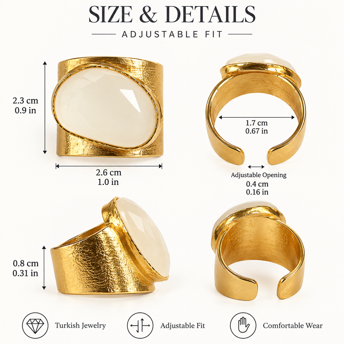 Turkish Ivory Stone Sculptural Statement Ring