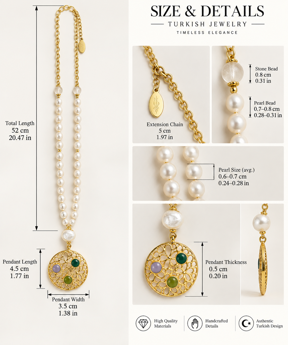 Turkish Pearl & Gemstone Medallion Necklace