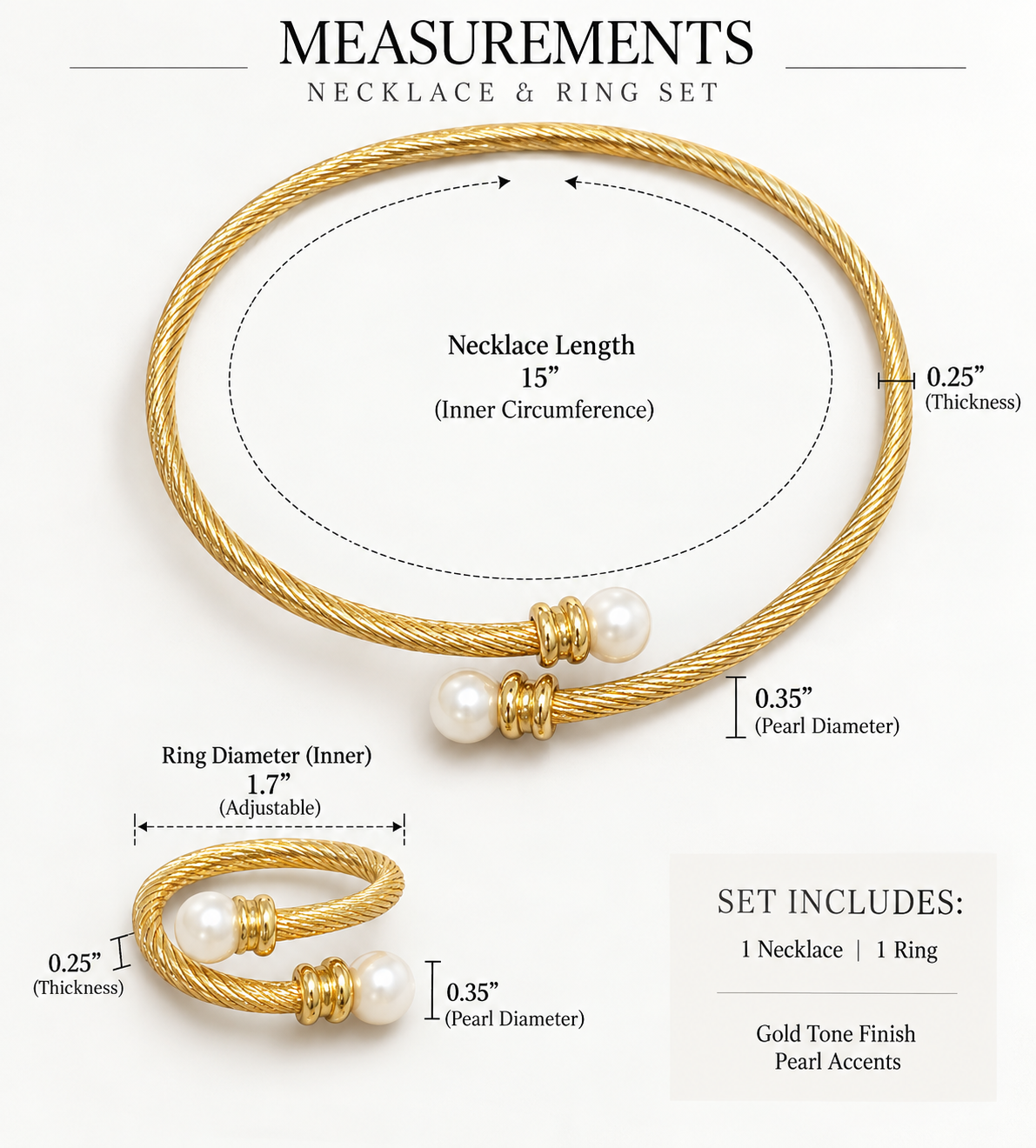 Turkish Pearl Cable Necklace & Ring Set