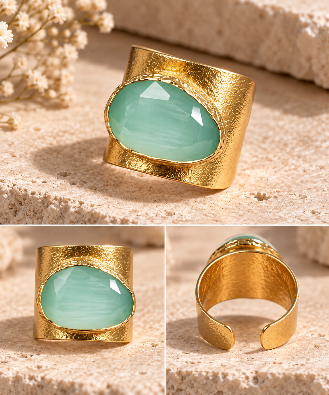 Turkish Mint Stone Sculptural Statement Ring