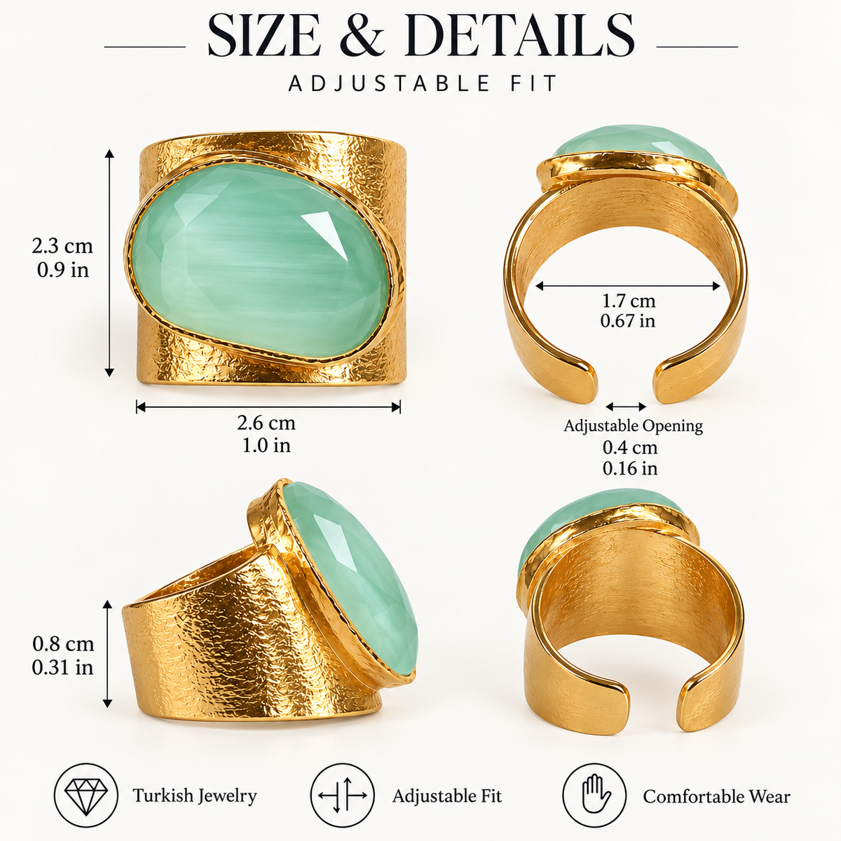 Turkish Mint Stone Sculptural Statement Ring