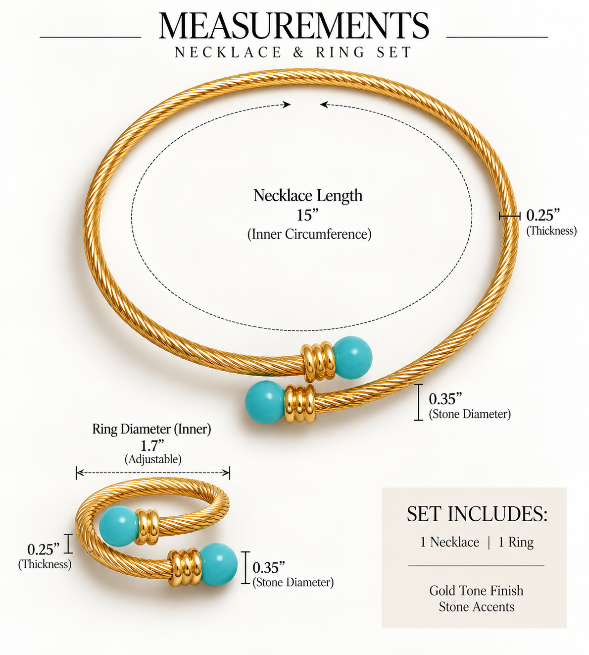 Turkish Aqua Cable Necklace & Ring Set