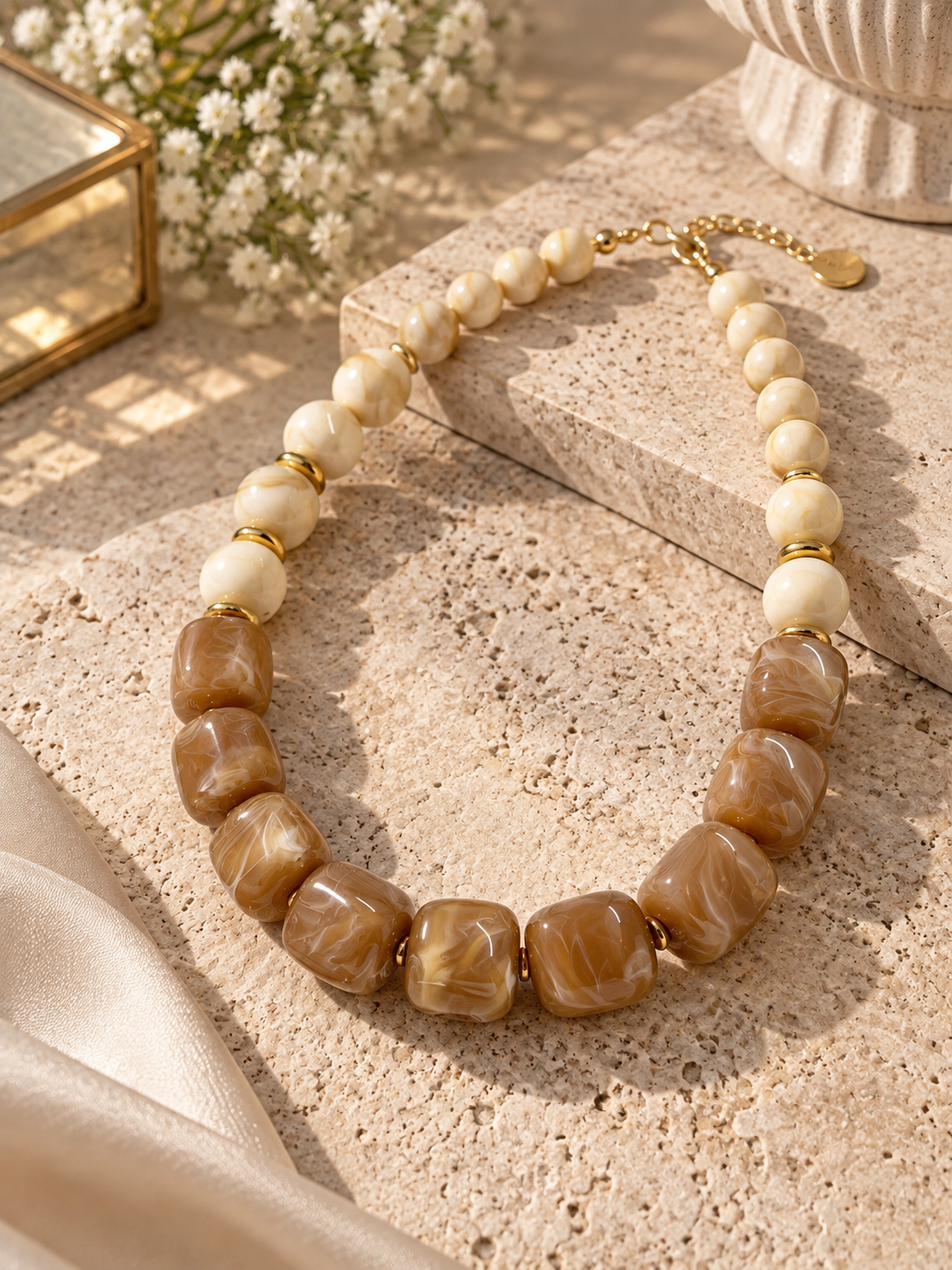 Turkish Caramel Marble Statement Necklace