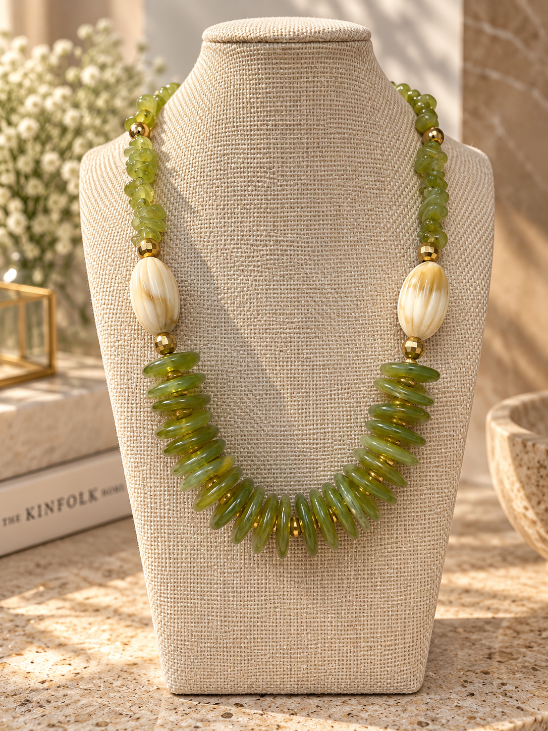Turkish Olive Stone Statement Necklace