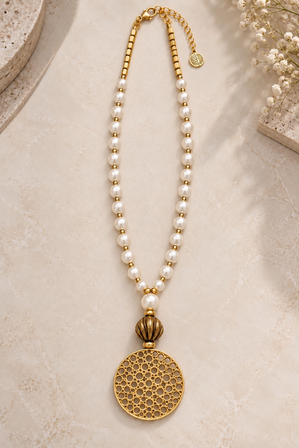 Turkish Pearl & Gold Filigree Statement Necklace