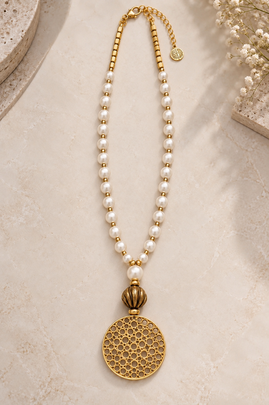 Turkish Pearl & Gold Filigree Statement Necklace
