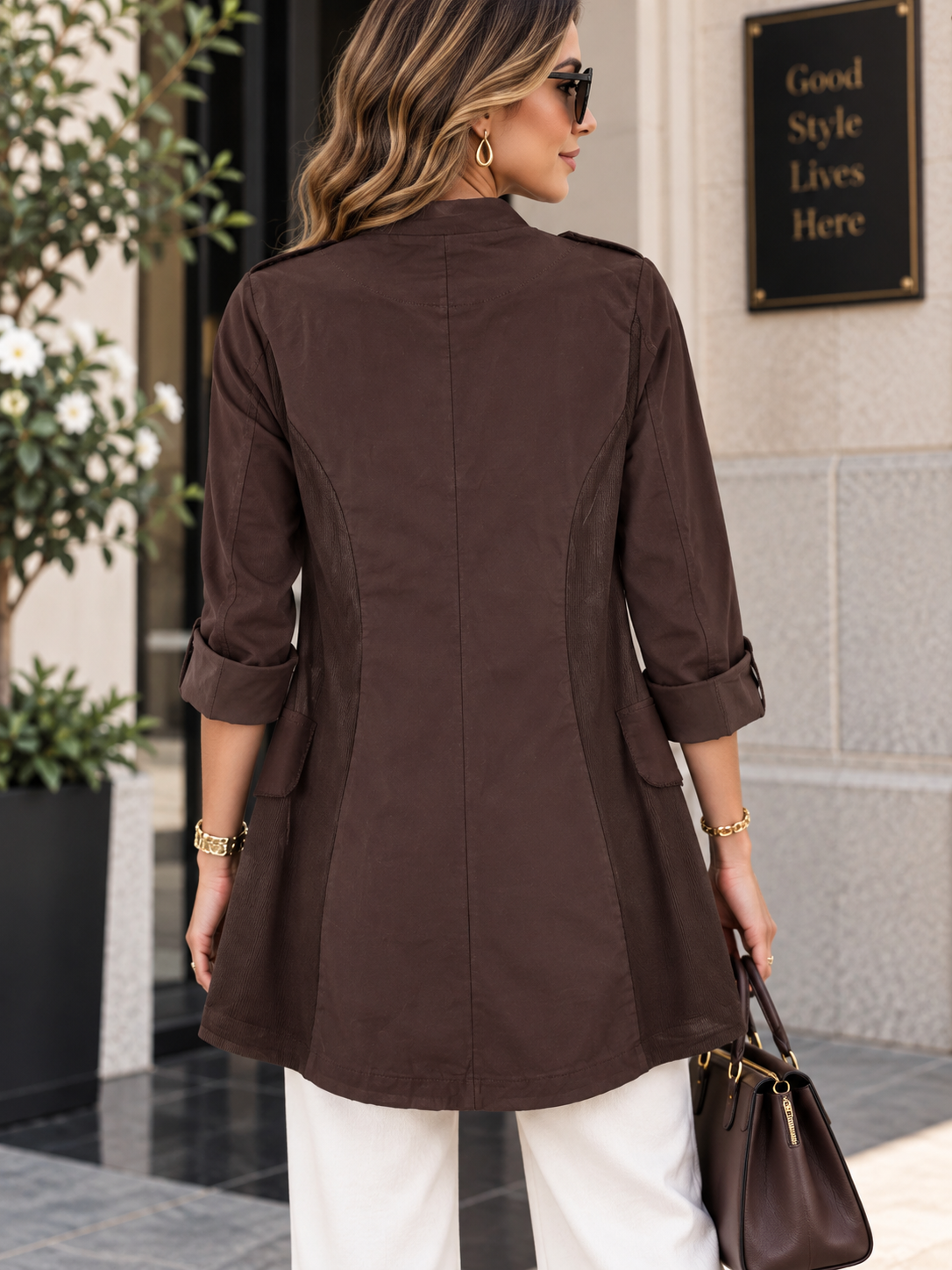 Italian Military-Inspired Long Jacket Brown
