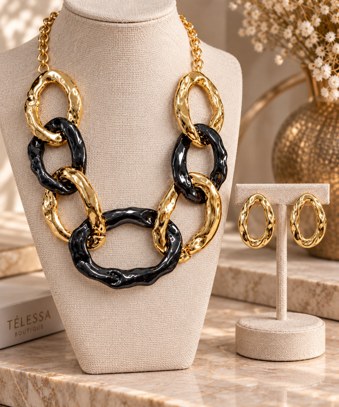 Molten Link Statement Necklace & Earrings Set