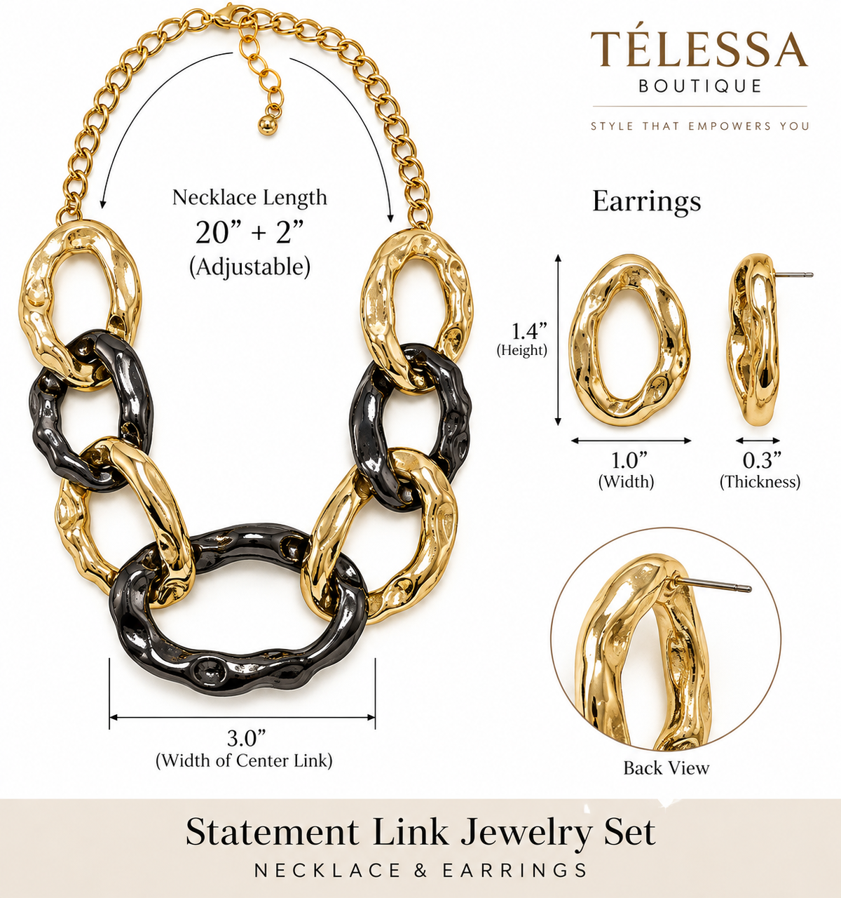 Molten Link Statement Necklace & Earrings Set