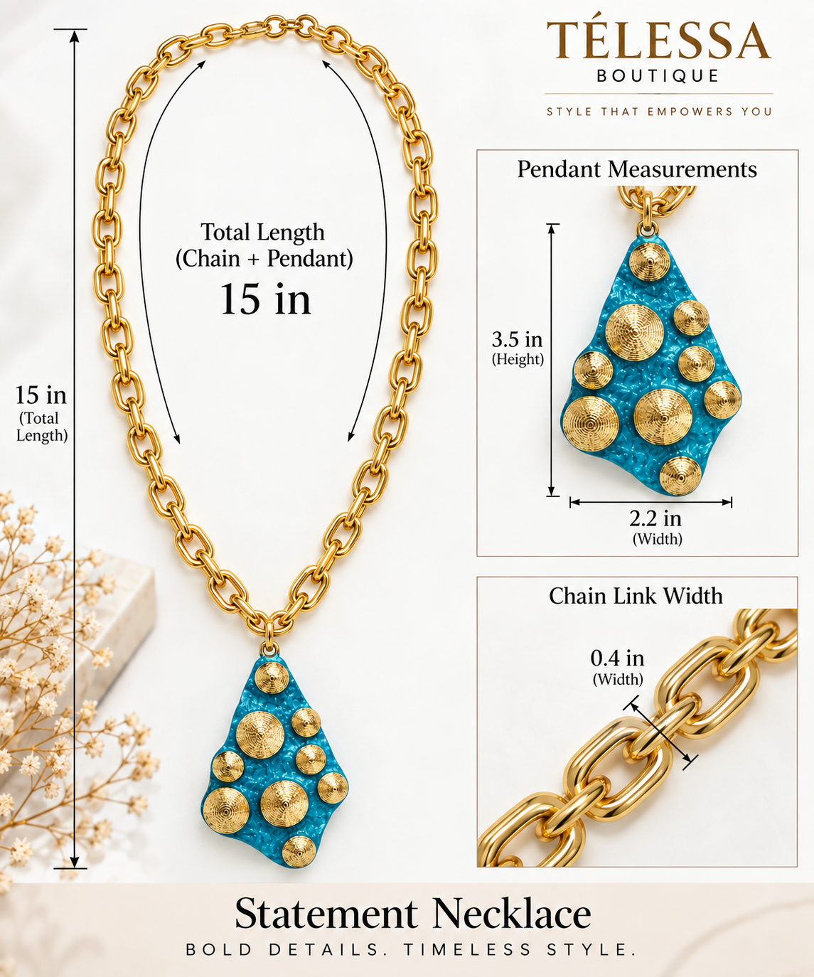 Turquoise Golden Medallion Statement Necklace