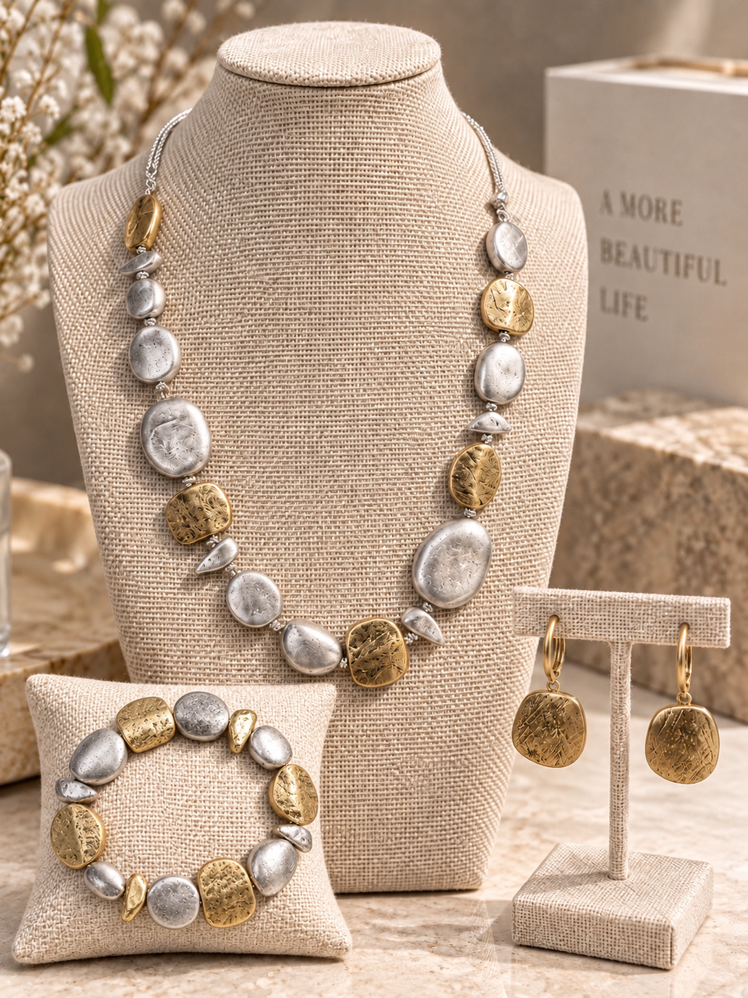 Two-Tone Sculpted Pebble Jewelry Set