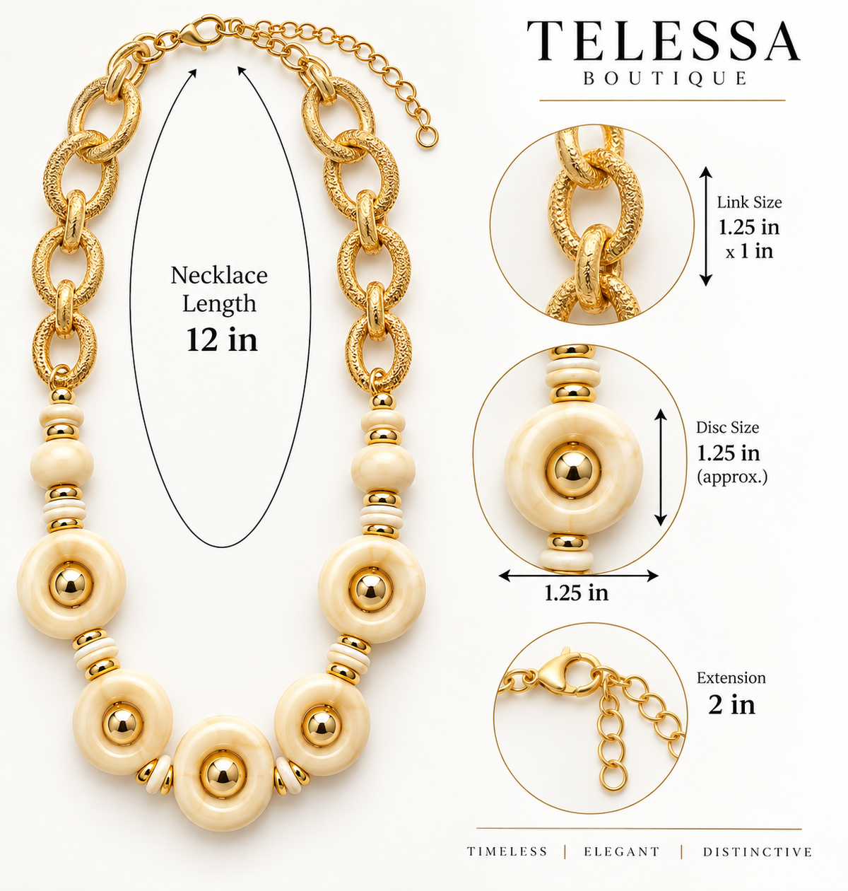Ivory & Gold Sculptural Link Statement Turkish Necklace