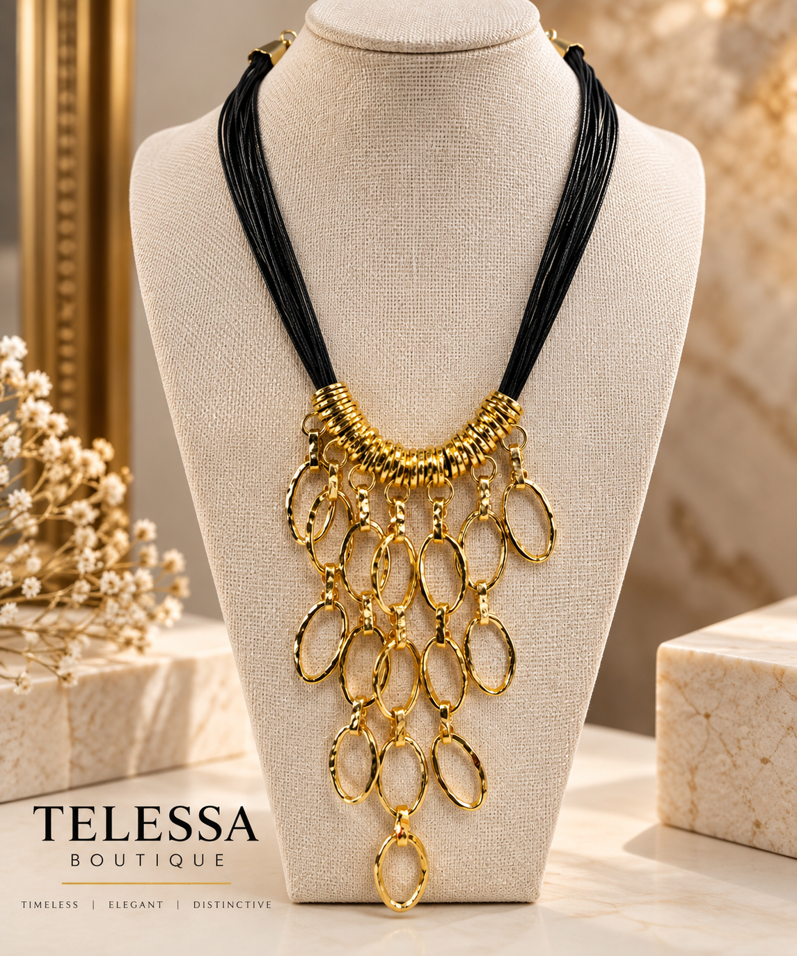 Golden Cascade Multi-Strand Statement Necklace