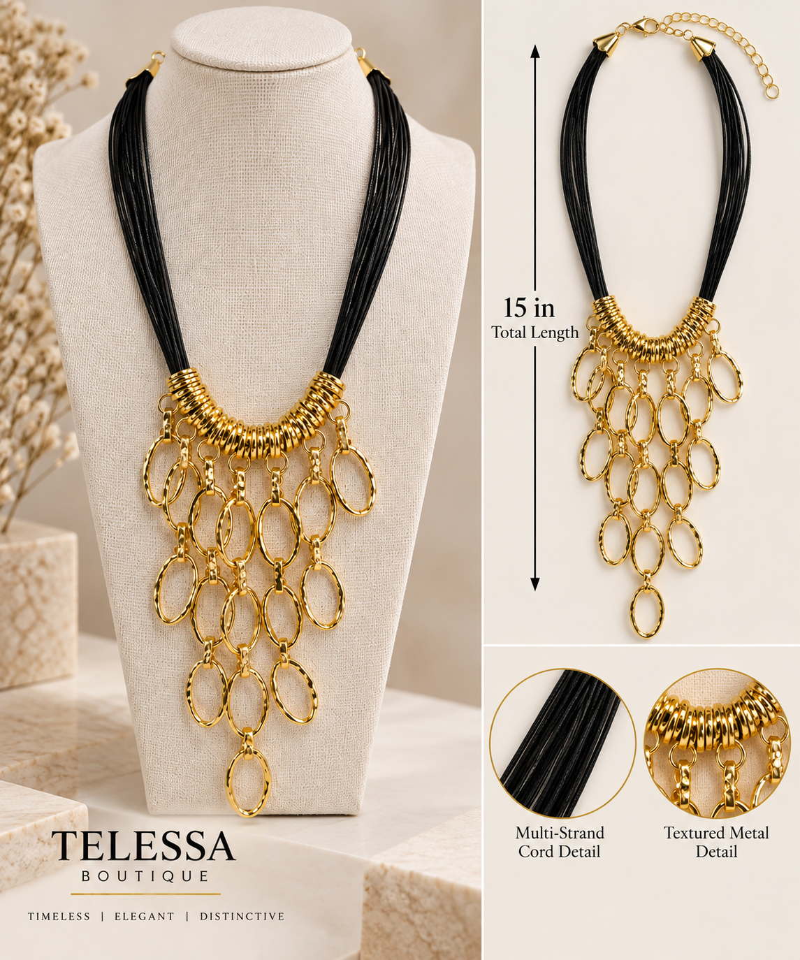 Golden Cascade Multi-Strand Statement Necklace
