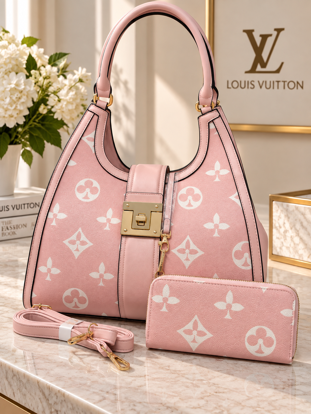 Blush Signature Monogram Hobo Bag Set