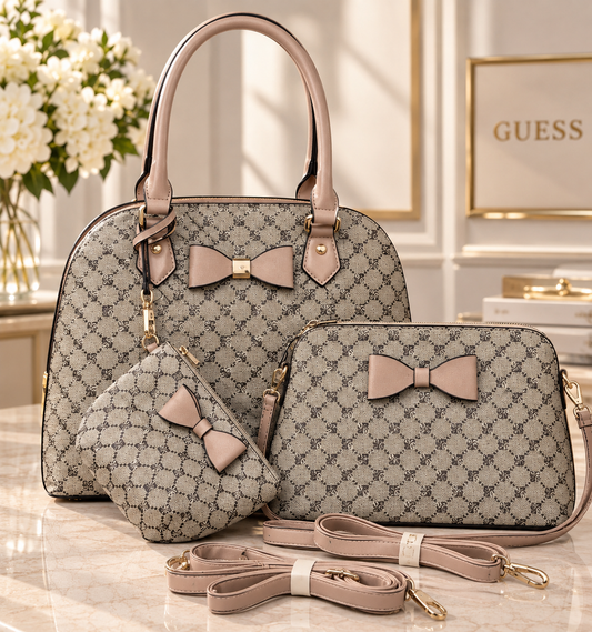 Signature Bow 3-Piece Handbag Set Beige