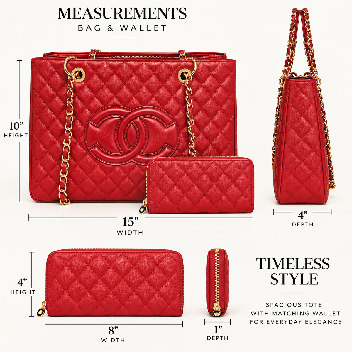 Quilted Luxe Tote & Wallet Set Red