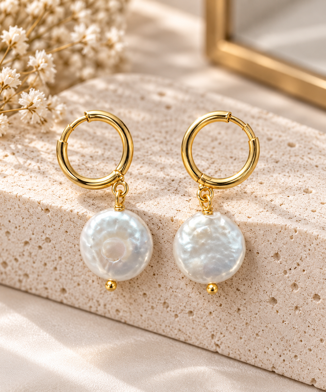 Handmade Pearl Drop Huggie Earrings