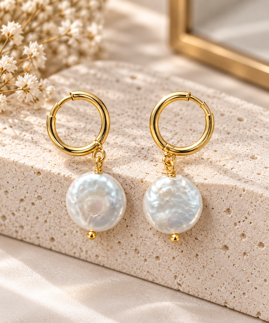 Handmade Pearl Drop Huggie Earrings