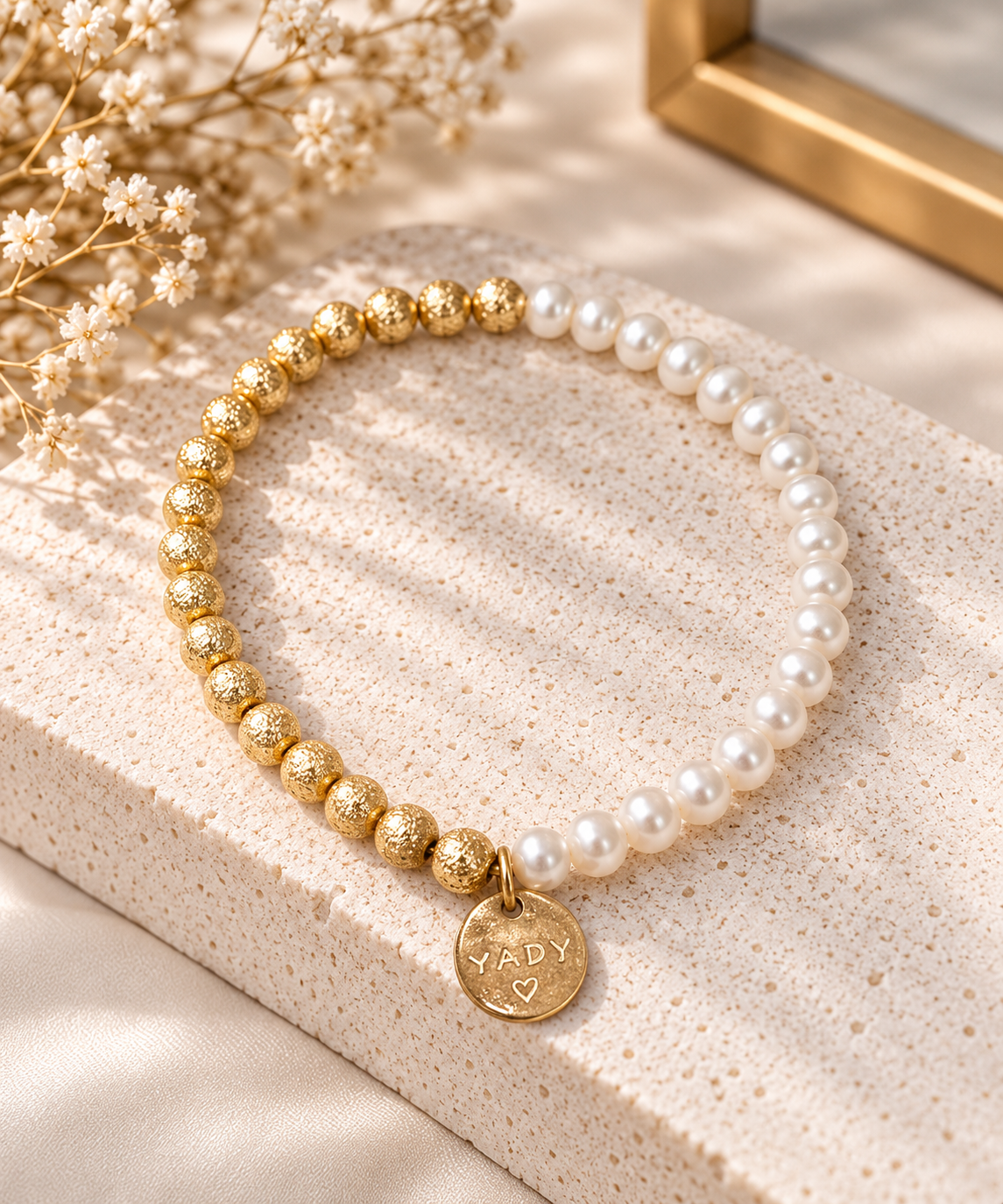 Handmade Golden Pearl Beaded Bracelet