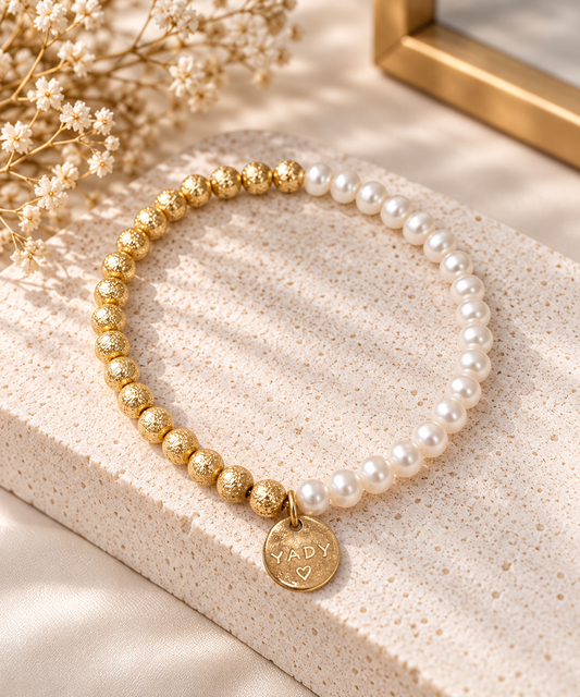 Handmade Golden Pearl Beaded Bracelet