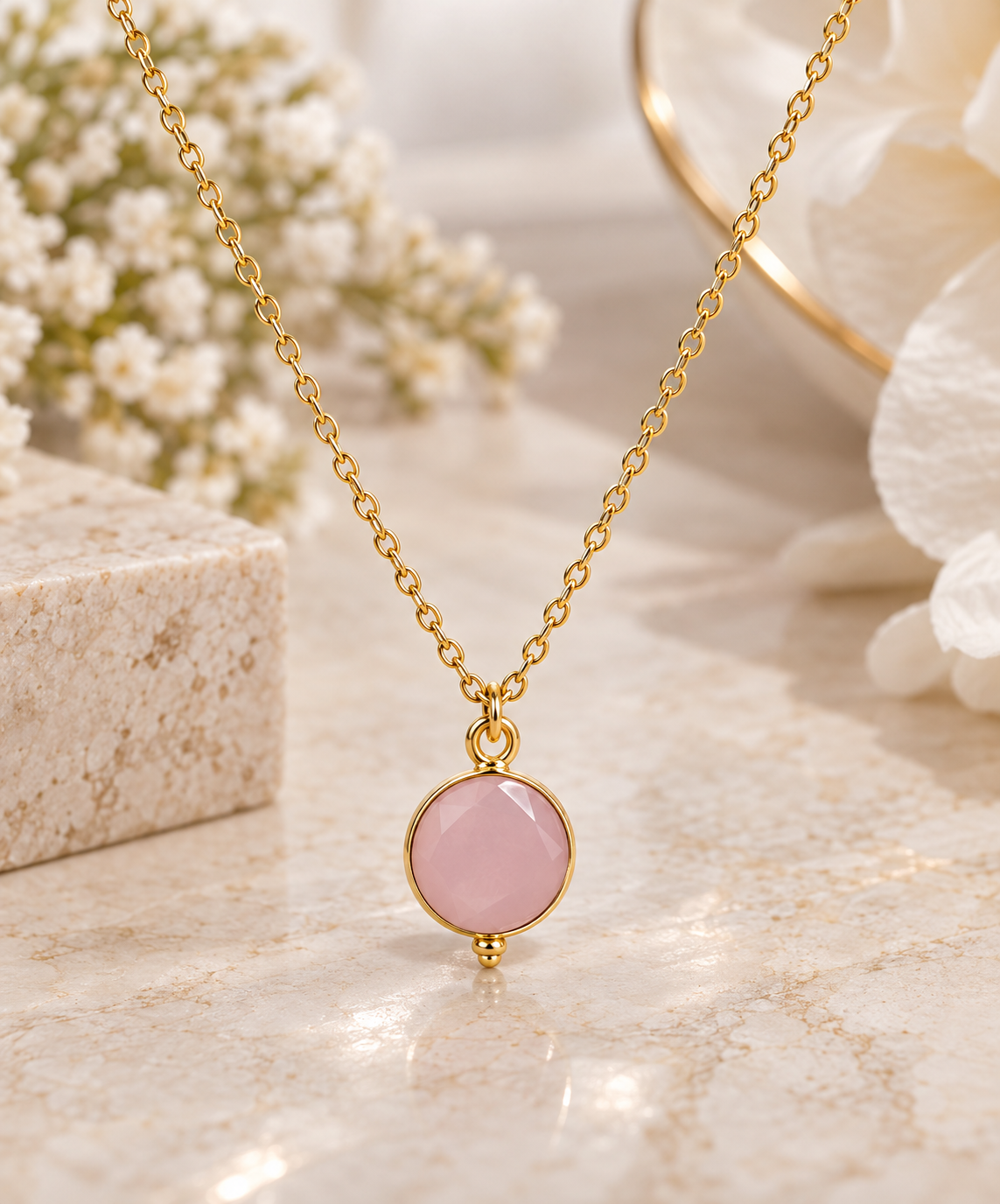 Rose Quartz Blush Pendant Necklace