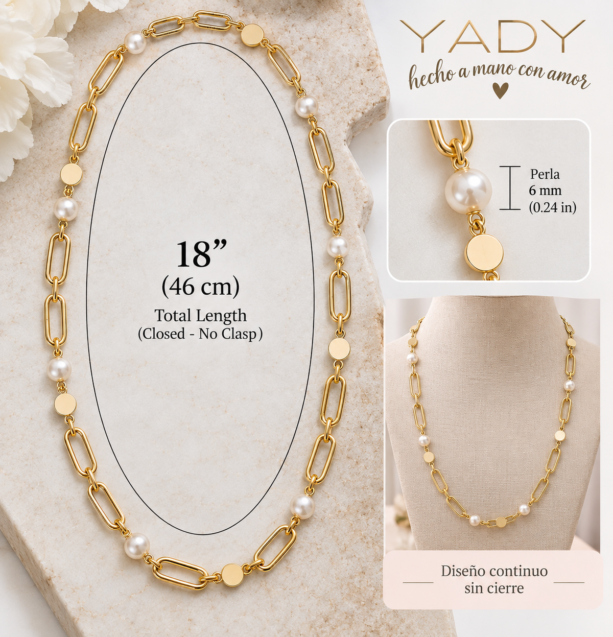 Golden Pearl Paperclip Link Necklace