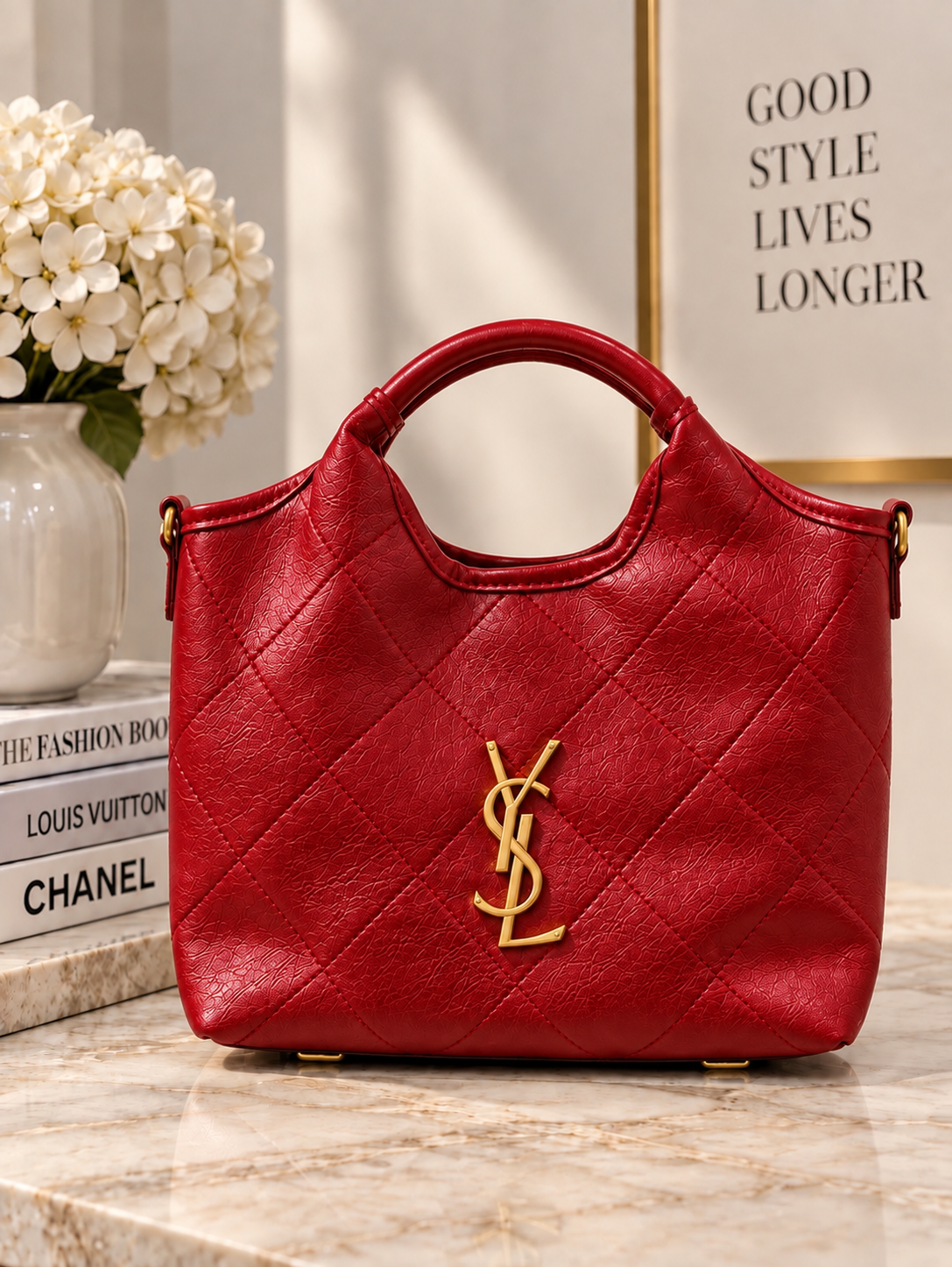 Designer-Inspired Quilted Top Bag Red