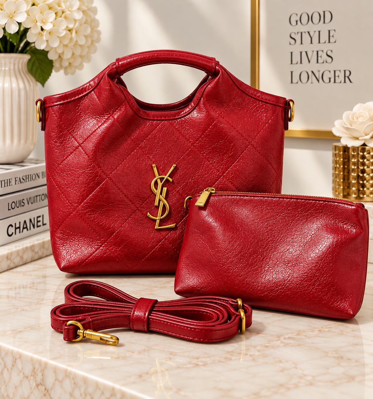 Designer-Inspired Quilted Top Bag Red