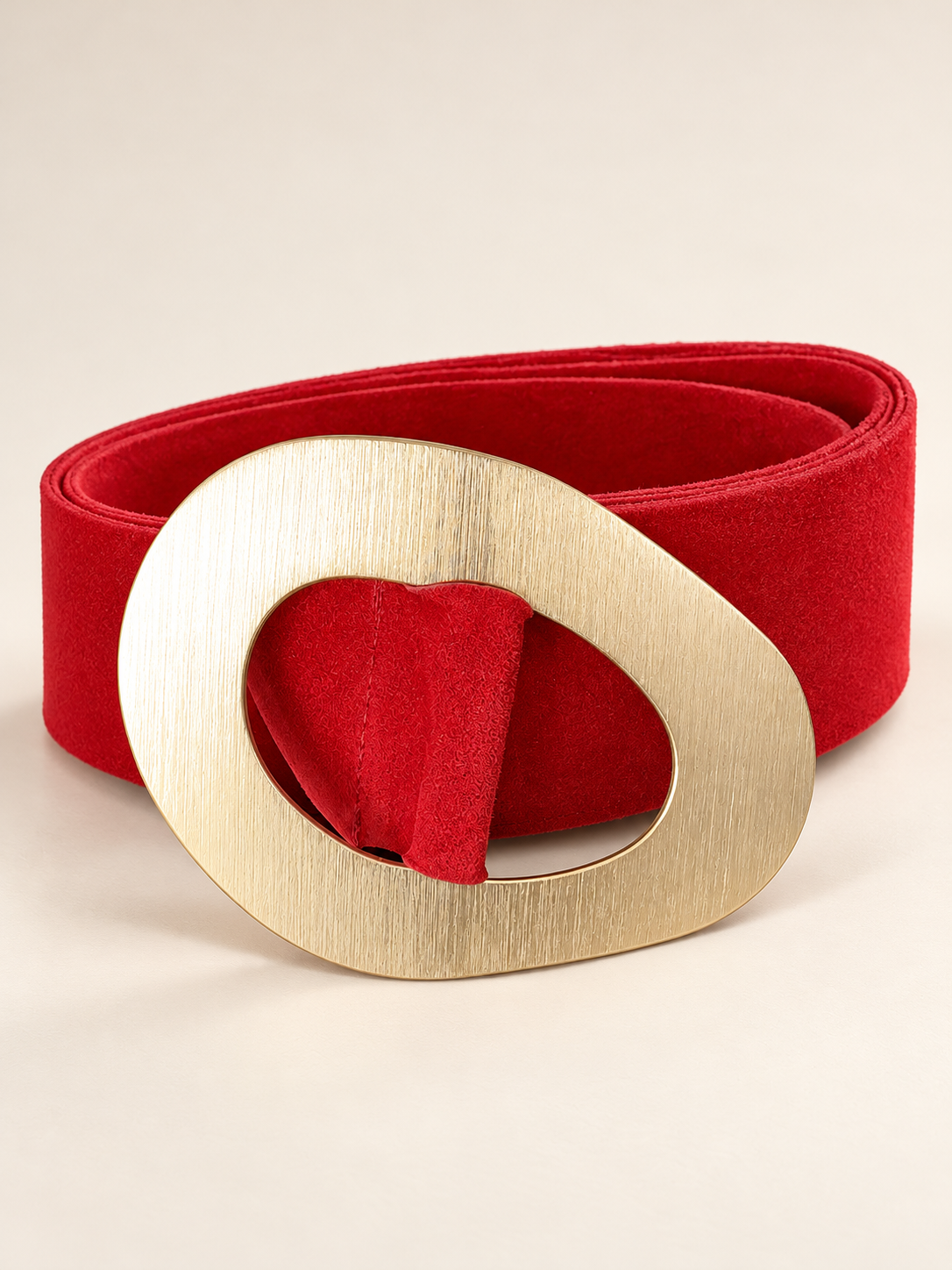 Red Suede Geometric Gold Buckle Belt