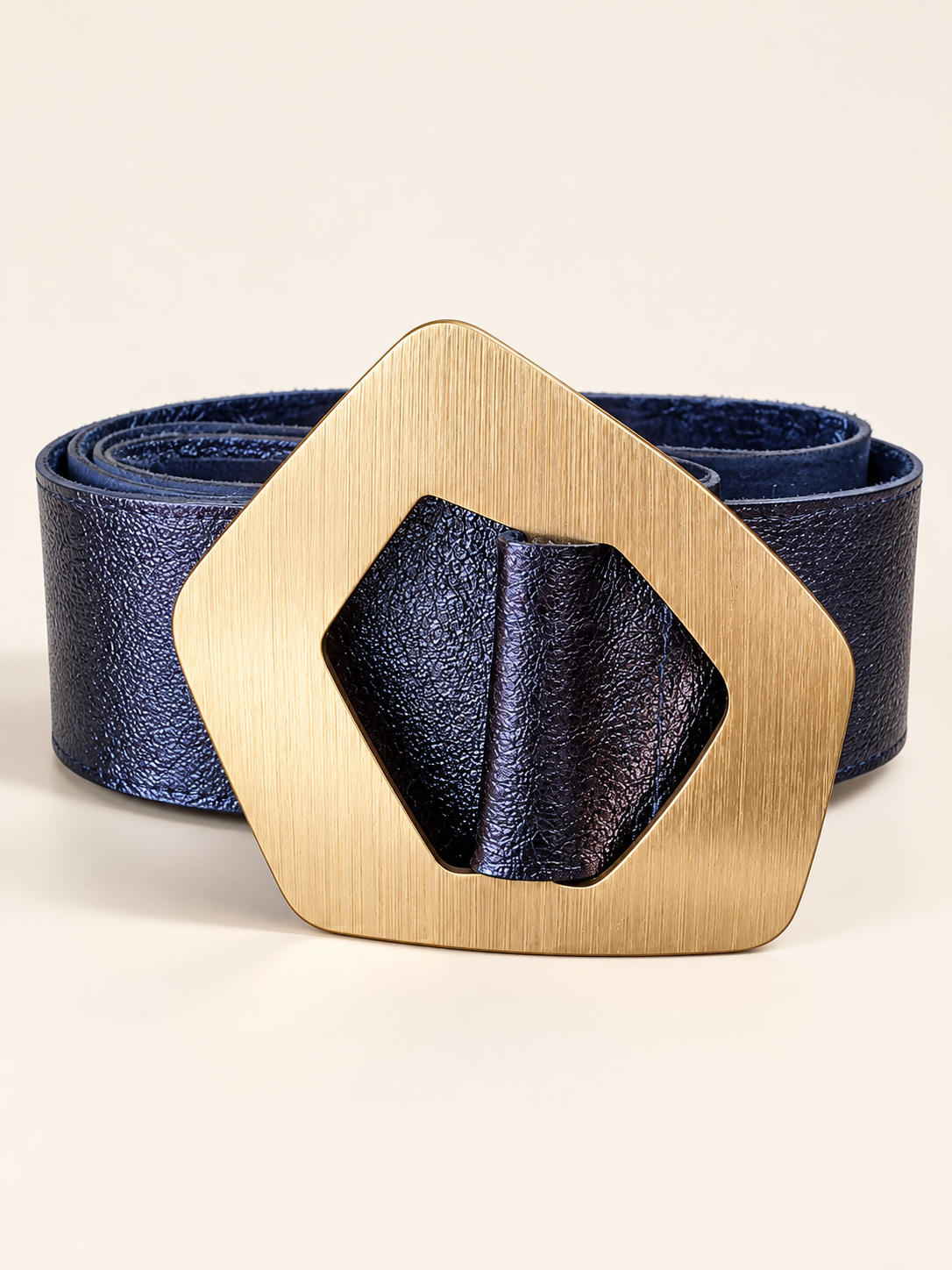 Metallic Blue Belt with Brushed Statement Buckle